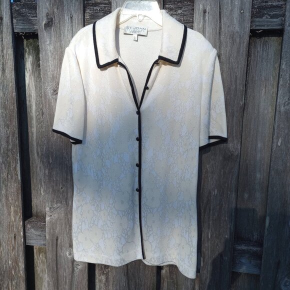 ST JOHN COLLECTION short sleeve  cream tone on tone flower jacket 8 - Picture 1 of 6